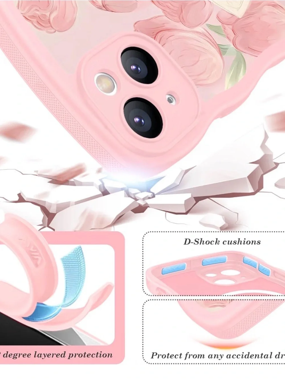 NIB - Pink Tulip Protective iPhone 15 Case with Floral Design